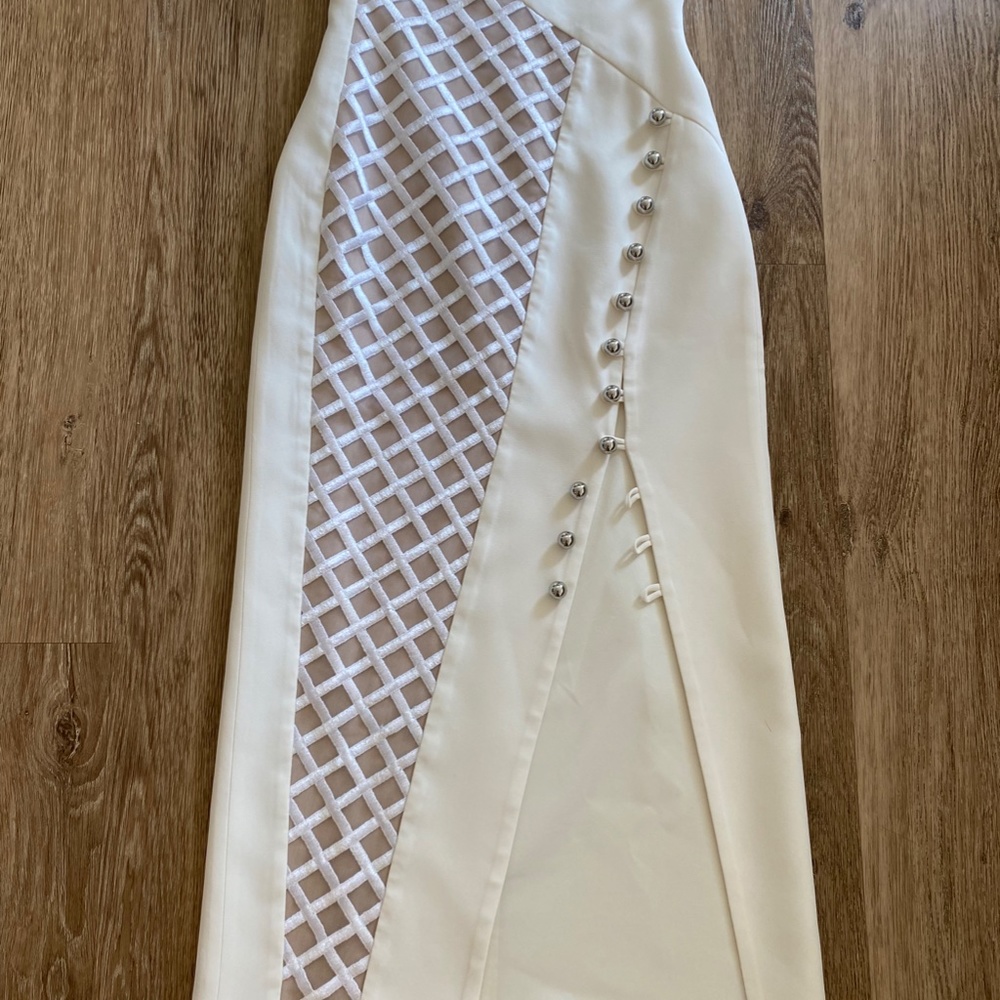David Koma Cady Diamond Mesh Asymmetric Midi Dress - Picture 5 of 12